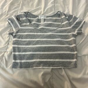 Gray and White Striped Crop Top